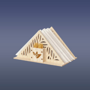 Drevený stojan na servítky s oddelením na špáradlá varianta B - trojuholníkovy tvar