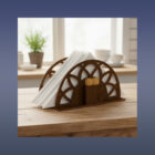 Drevený stojan na servítky s oddelením na špáradlá varianta D- na stole iný pohľad